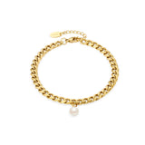 Pearl Pendant Bracelet Stainless Steel Non Fading Cuban Chain Bangle Female