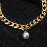 Pearl Pendant Bracelet Stainless Steel Non Fading Cuban Chain Bangle Female