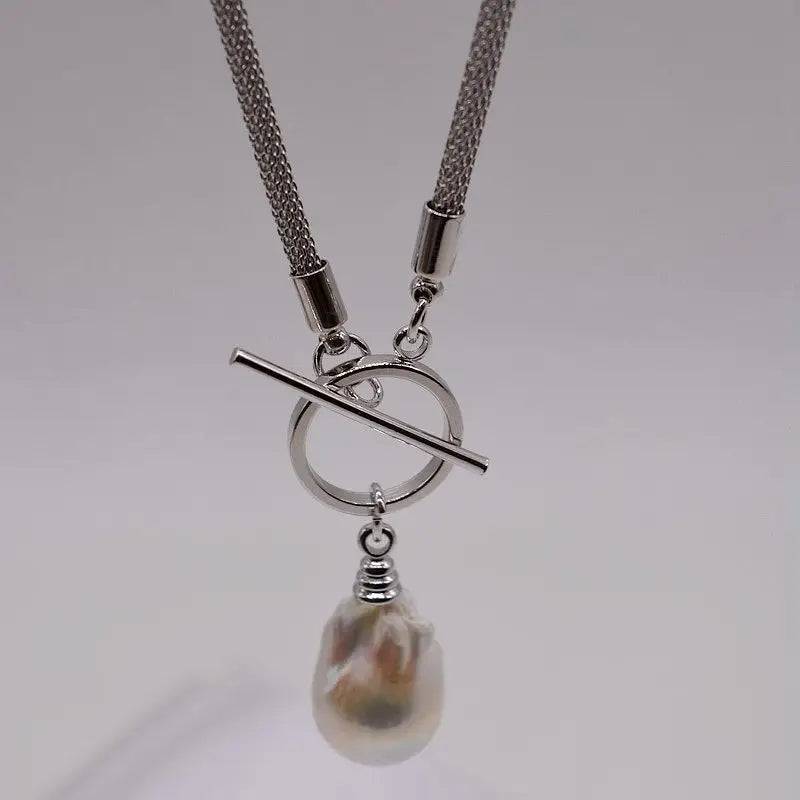 Pearl Pendant Necklace Freshwater Pearl Rope Necklace Silver Necklace