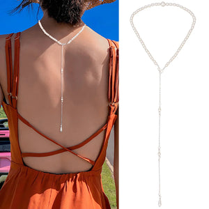 Pearl Pendant Necklace Tassel Back Chain Jewelry