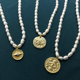 Pearl Pendant Necklace with Eye Charms, CZ Copper Party Jewelry