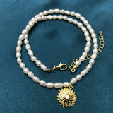 Pearl Pendant Necklace with Eye Charms, CZ Copper Party Jewelry