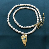 Pearl Pendant Necklace with Eye Charms, CZ Copper Party Jewelry
