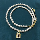 Pearl Pendant Necklace with Eye Charms, CZ Copper Party Jewelry