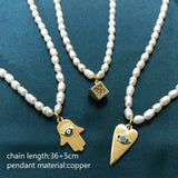 Pearl Pendant Necklace with Eye Charms, CZ Copper Party Jewelry