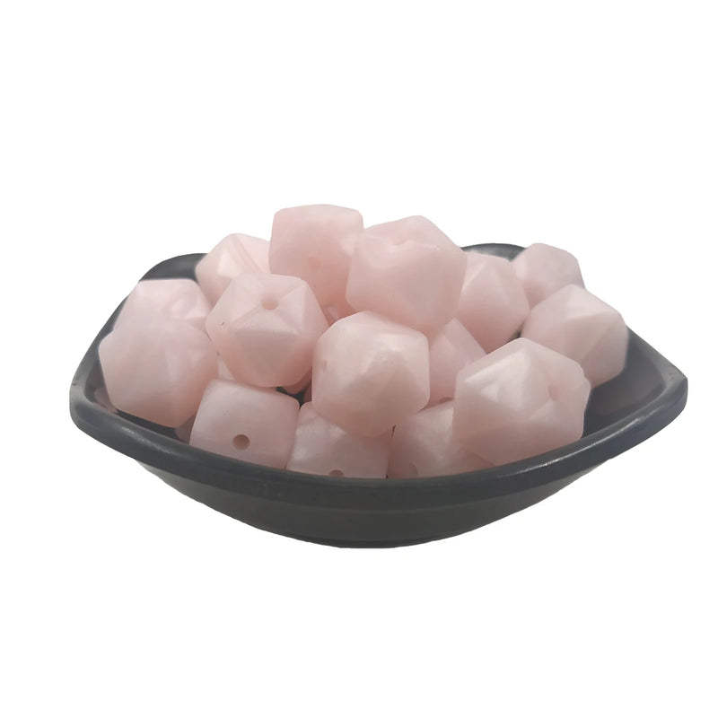Pearl Pink Hexagon Silicone Bead 14mm for Keychain DIY Craft