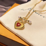Pearl Red Agate 925 Silver Love Necklace Heart Choker Gift