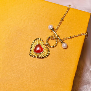Pearl Red Agate 925 Silver Love Necklace Heart Choker Gift