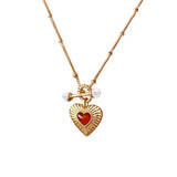 Pearl Red Agate 925 Silver Love Necklace Heart Choker Gift