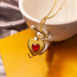 Pearl Red Agate 925 Silver Love Necklace Heart Choker Gift