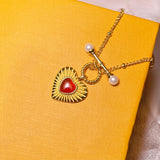 Pearl Red Agate 925 Silver Love Necklace Heart Choker Gift