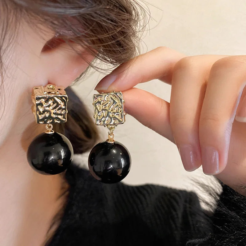Pearl Resin Heart Water Drop Metal Pearl Dripping Glaze Ear Stud