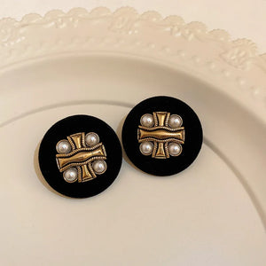 Pearl Resin Heart Water Drop Metal Pearl Dripping Glaze Ear Stud