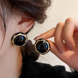 Pearl Resin Heart Water Drop Metal Pearl Dripping Glaze Ear Stud