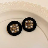 Pearl Resin Heart Water Drop Metal Pearl Dripping Glaze Ear Stud