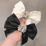 Pearl Rhinestone Flannel Bow Hairpin Headwear