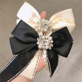 Pearl Rhinestone Flannel Bow Hairpin Headwear