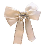 Pearl Rhinestone Flannel Bow Hairpin Headwear