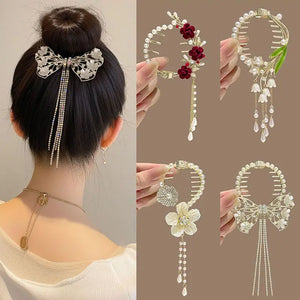 Pearl Rhinestone Hair Claw Clips Flower Horsetail Buckle Bun Ponytail Holder
