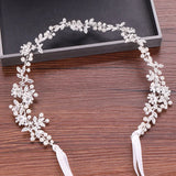 Floral Leaf Bride Pearl Headband Wedding Hair Accessory