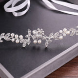 Floral Leaf Bride Pearl Headband Wedding Hair Accessory