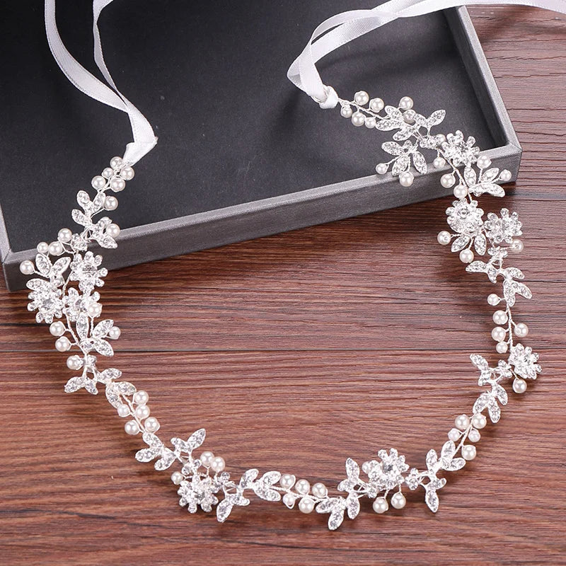Floral Leaf Bride Pearl Headband Wedding Hair Accessory
