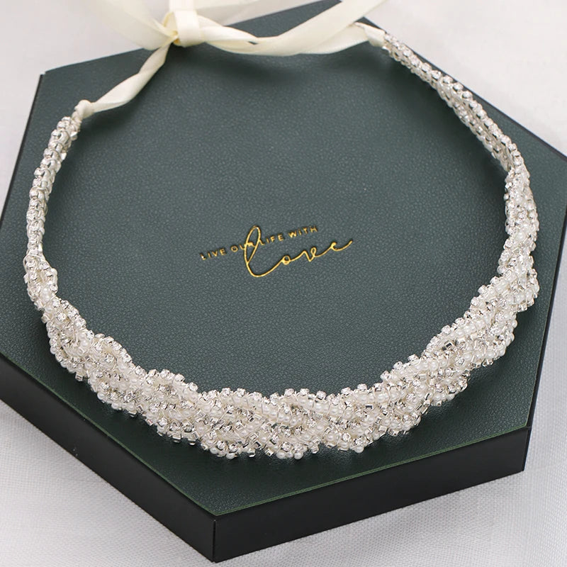 Pearl Rhinestone Headband Tiara Hairband Wedding Accessories