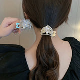 Pearl Rhinestone Metal Hair Clip Small Diamond Hairpins High Ponytail Holder