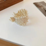 Pearl Rhinestone Metal Hair Clip Small Diamond Hairpins High Ponytail Holder