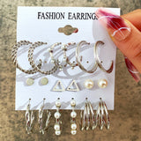 Boho Vintage Geometric Stud Earrings Set Heart Jewelry