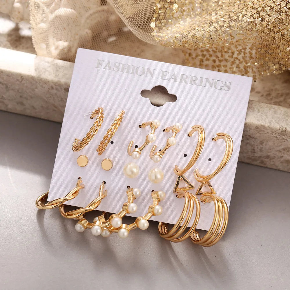 Boho Vintage Geometric Stud Earrings Set Heart Jewelry
