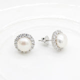 925 Silver Freshwater Pearl Stud Earrings Zircon Jewelry for Women