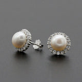 925 Silver Freshwater Pearl Stud Earrings Zircon Jewelry for Women