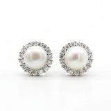 925 Silver Freshwater Pearl Stud Earrings Zircon Jewelry for Women
