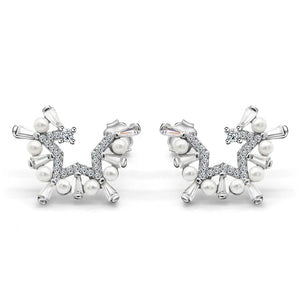 925 Silver Pearl Stud Earrings Half Star Zircon Women Gift