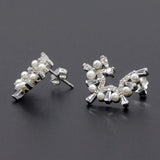 925 Silver Pearl Stud Earrings Half Star Zircon Women Gift