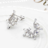 925 Silver Pearl Stud Earrings Half Star Zircon Women Gift