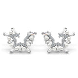 925 Silver Pearl Stud Earrings Half Star Zircon Women Gift