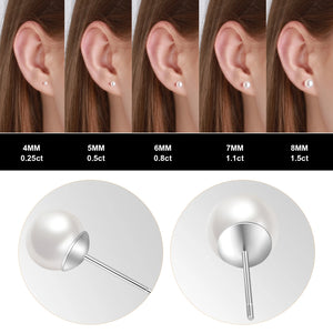 Pearl Stud Earrings 5 Pairs Set 316L Stainless Steel No Fade 4-8mm