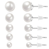 Pearl Stud Earrings 5 Pairs Set 316L Stainless Steel No Fade 4-8mm