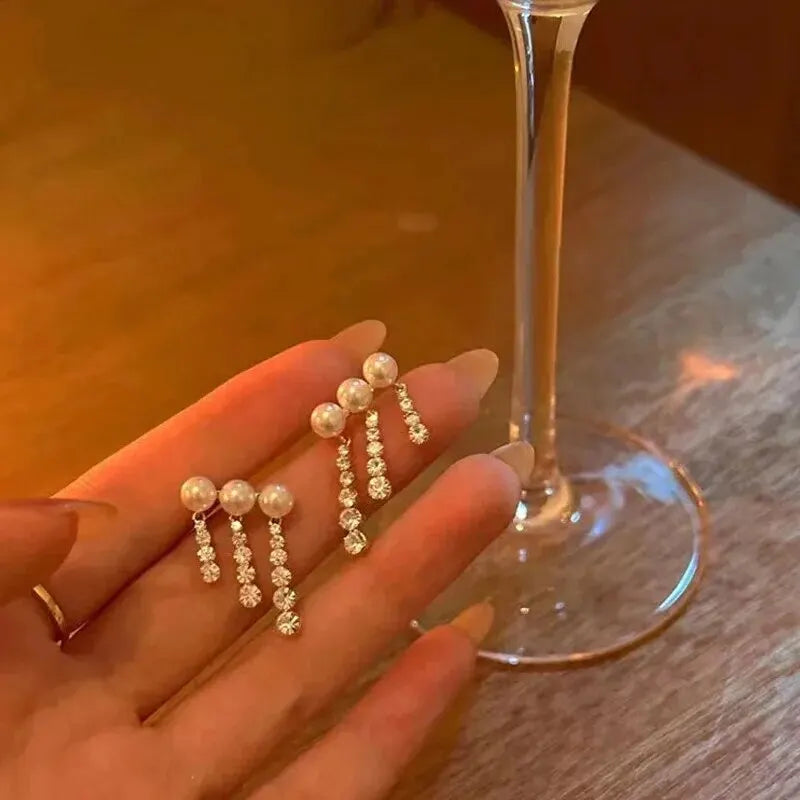 Pearl Tassel Earrings High-End Women Ear Clips