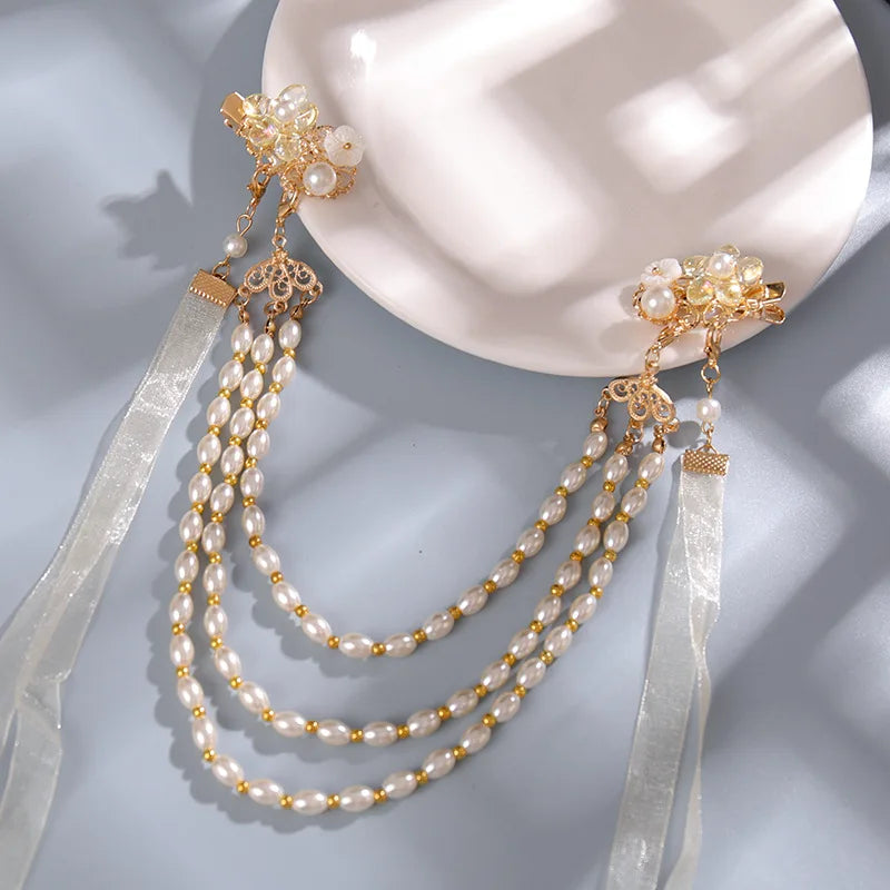 Pearl Tassel Hairpins Hanfu Hair Accessories Vintage Hair Clips Wedding Jewelry