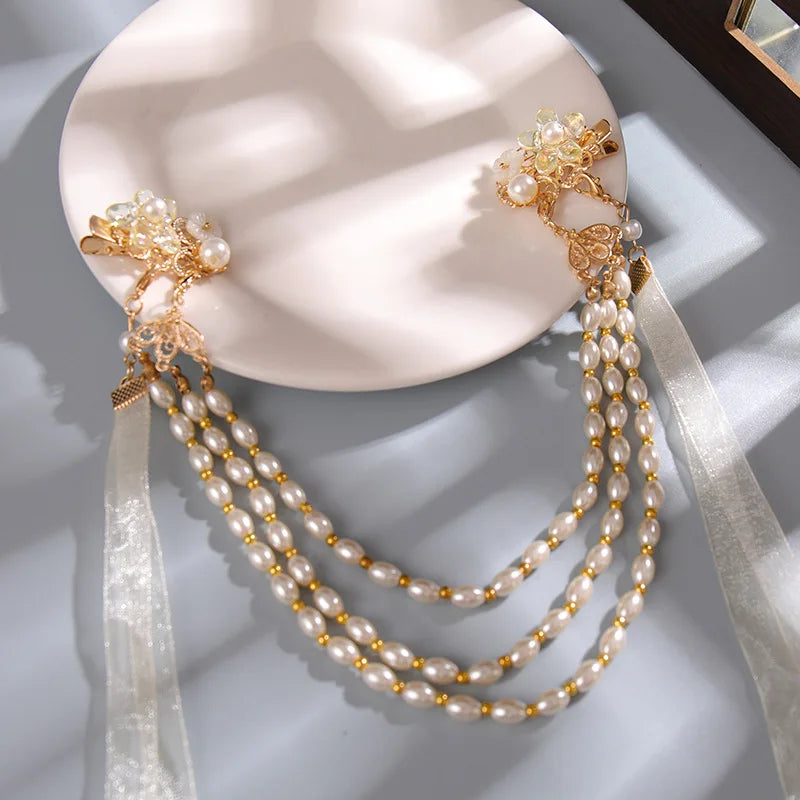 Pearl Tassel Hairpins Hanfu Hair Accessories Vintage Hair Clips Wedding Jewelry