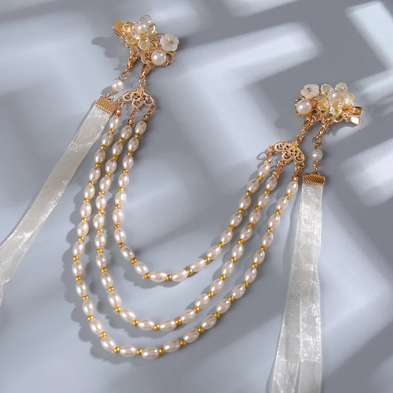 Pearl Tassel Hairpins Hanfu Hair Accessories Vintage Hair Clips Wedding Jewelry