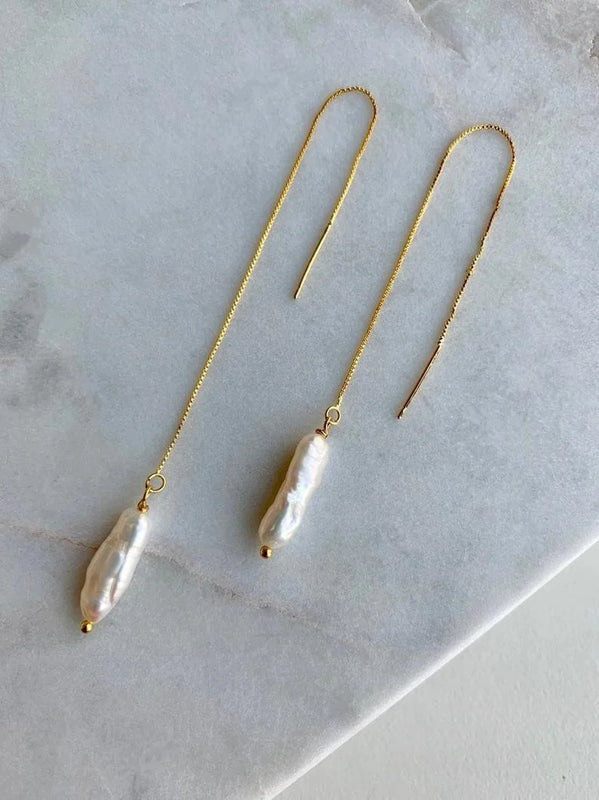 Pearl Threader Earrings - Chain Earrings