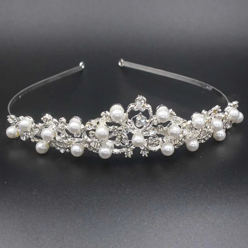 Pearl Tiara Crown Bridal Hair Accessory Wedding Head Jewelry