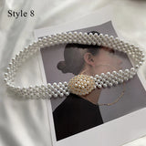 Pearl Waist Chain Belt Metal Diamond Buckle Beaded Elastic Waist Seal