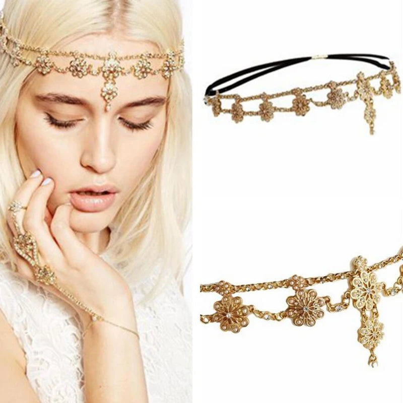 Pearl Wedding Hair Head Chain Crystal Bridal Headband