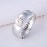 Pearl Wide Cuff Bracelet Minimalist Bangle