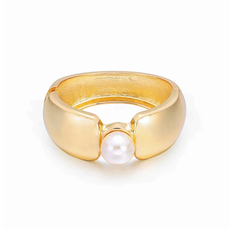 Pearl Wide Cuff Bracelet Minimalist Bangle